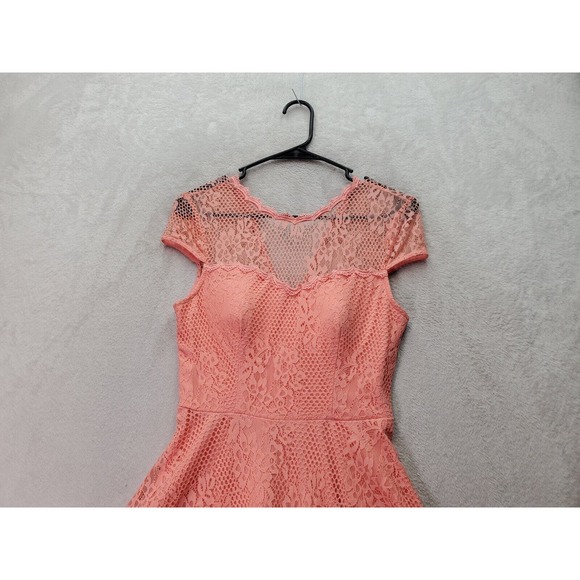 Jodi Kristopher Fit & Flare Dress Womens Size 5 Pink Lace Floral Nylon Back‎ Zip - Picture 3 of 9